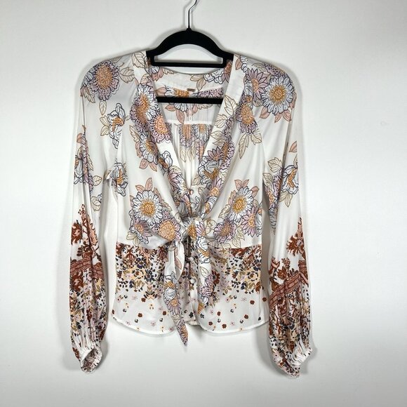 Free People Women's Floral Print Run Free Tie Front Tunic Top Multicolor Size S - Picture 2 of 13